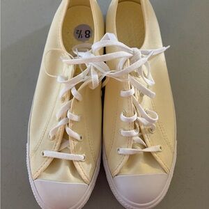 Women's Cream Canvas Lace-Up Sneakers